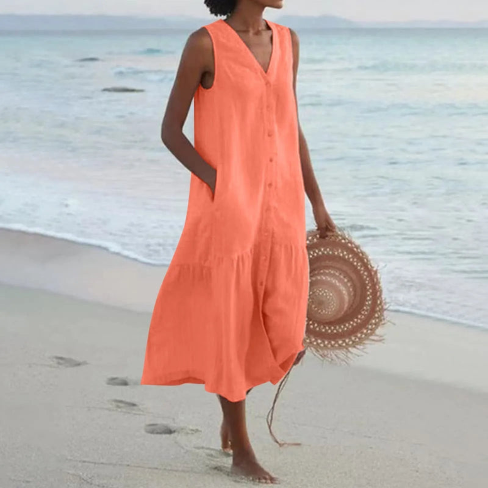 Damen Elegantes Sommerkleid Mit Knopfleiste | Midi