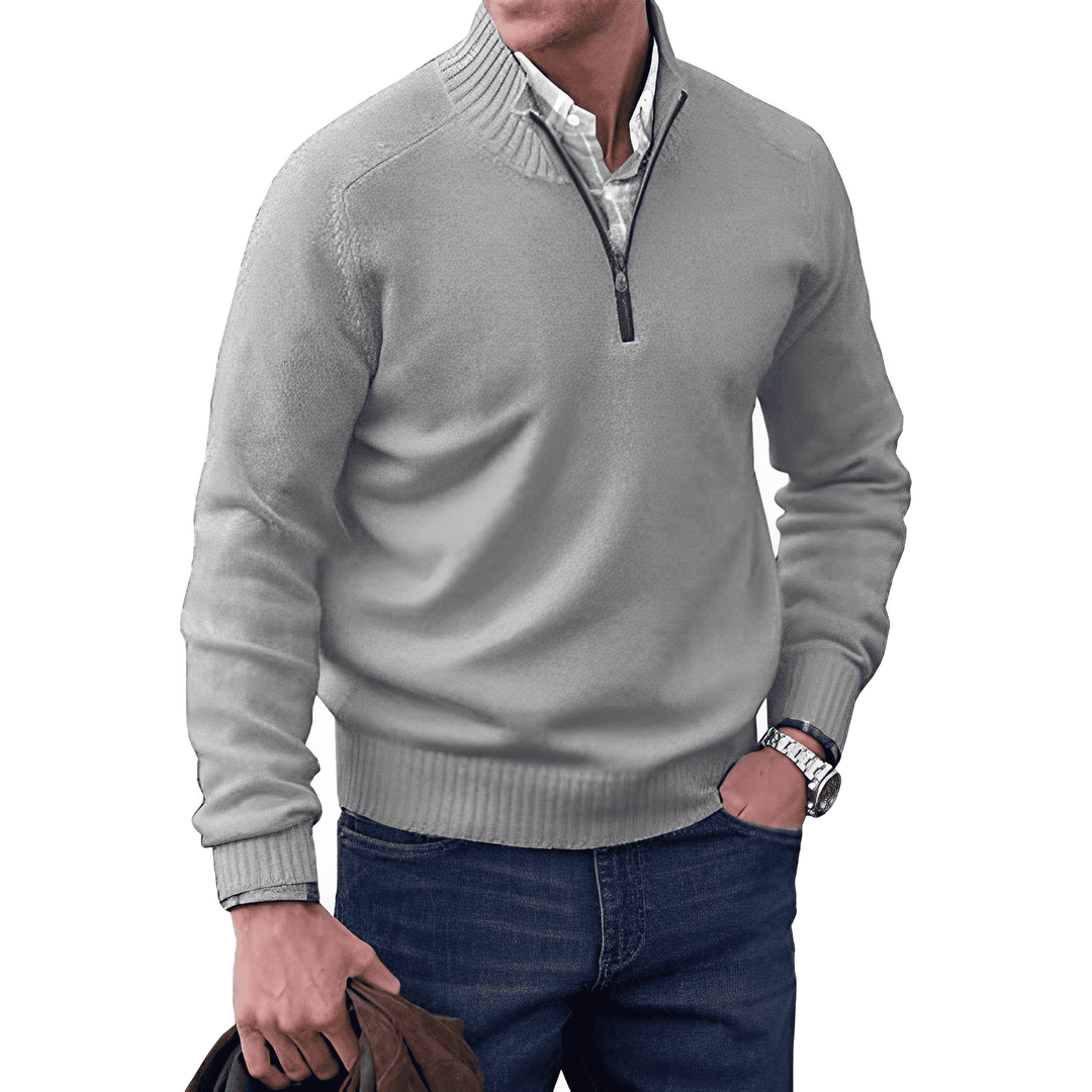 Pullover Herren | Strickpullover mit halbem Reißverschluss und Stehkragen