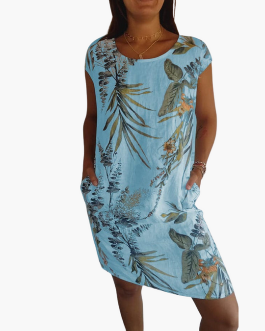 Damen Freizeitkleid mit Blumenmuster | Lockeres Sommerkleid mit Taschen