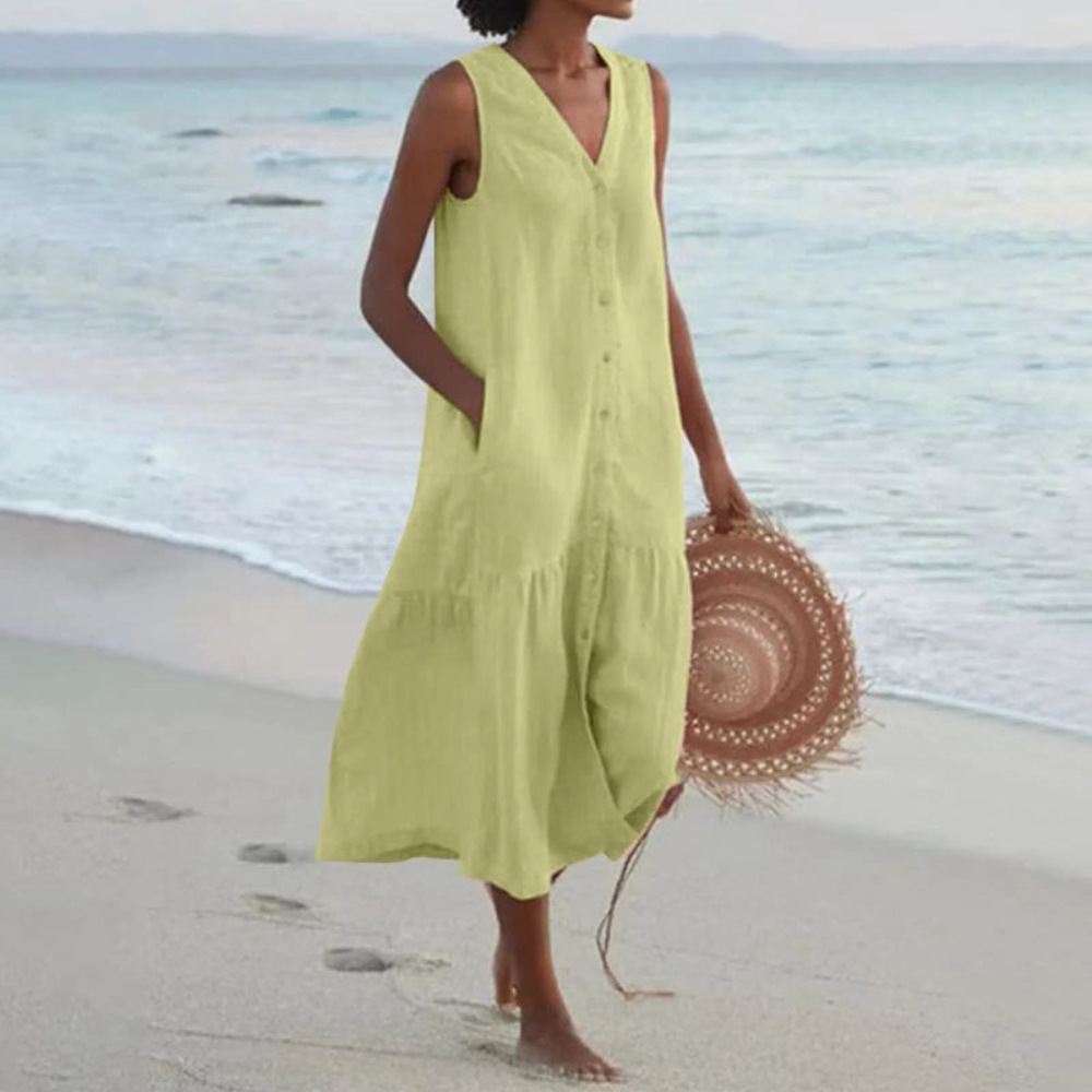 Damen Elegantes Sommerkleid Mit Knopfleiste | Midi