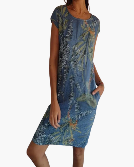 Damen Freizeitkleid mit Blumenmuster | Lockeres Sommerkleid mit Taschen