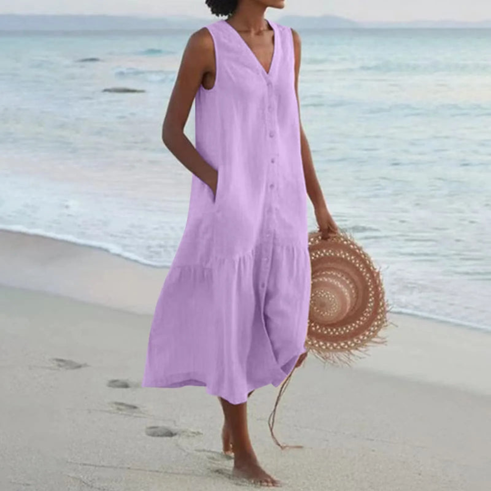 Damen Elegantes Sommerkleid Mit Knopfleiste | Midi