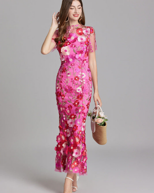 Damen Elegantes Besticktes Kleid | Maxi Festliches Kleid