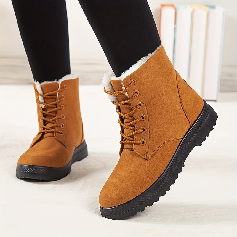 Winterschuhe Damen | Knöchelhohe Flache Stiefel mit Schnürverschluss