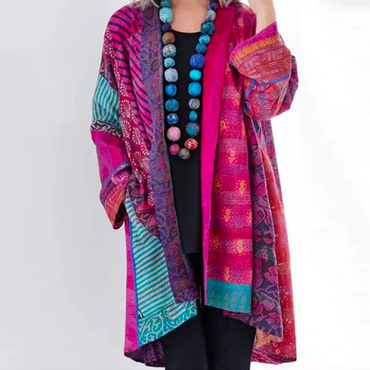 Damen Strickjacke Mehrfarbig Vintage | Lang Offen Geschnitten