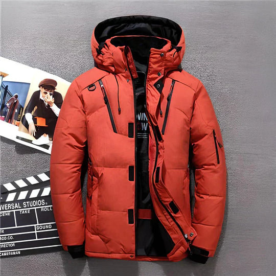 Herren-Winter-Daunenjacke | Mit Kapuze und mehreren Reißverschlusstaschen