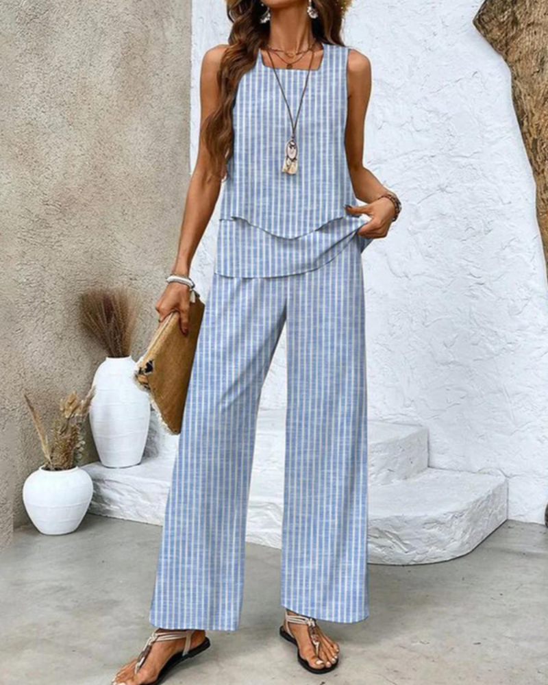 Damen Elegantes Twin Set | Ärmeloses Top und Gerade Geschnittene Hose