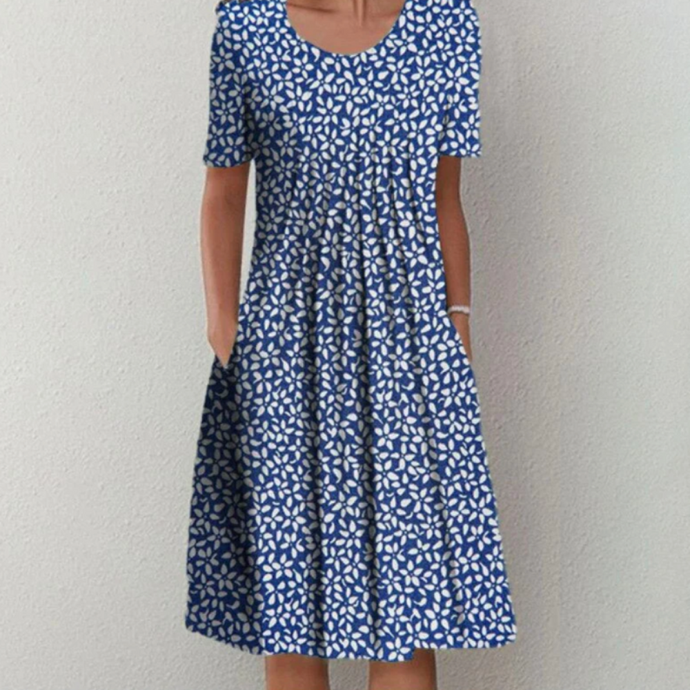 Damen Sommerkleid Casual | Midikleid mit Faltenwurf und Taschen