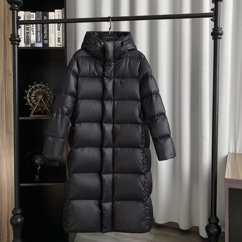 Daunen Winterjacke Damen Lang | Wattierte Jacke Mit Kapuze und Reißverschluss