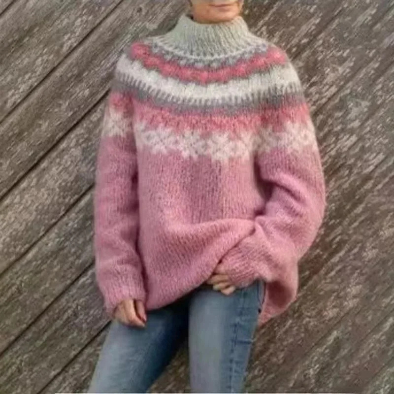 Norweger Grobstrickpullover Damen | Mit Muster Langarm