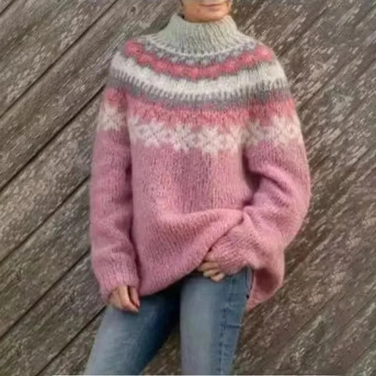Norweger Grobstrickpullover Damen | Mit Muster Langarm