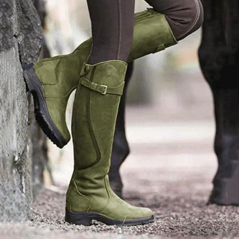 Damen Winter Reitstiefel | Kniehoch mit Schnallen Detail