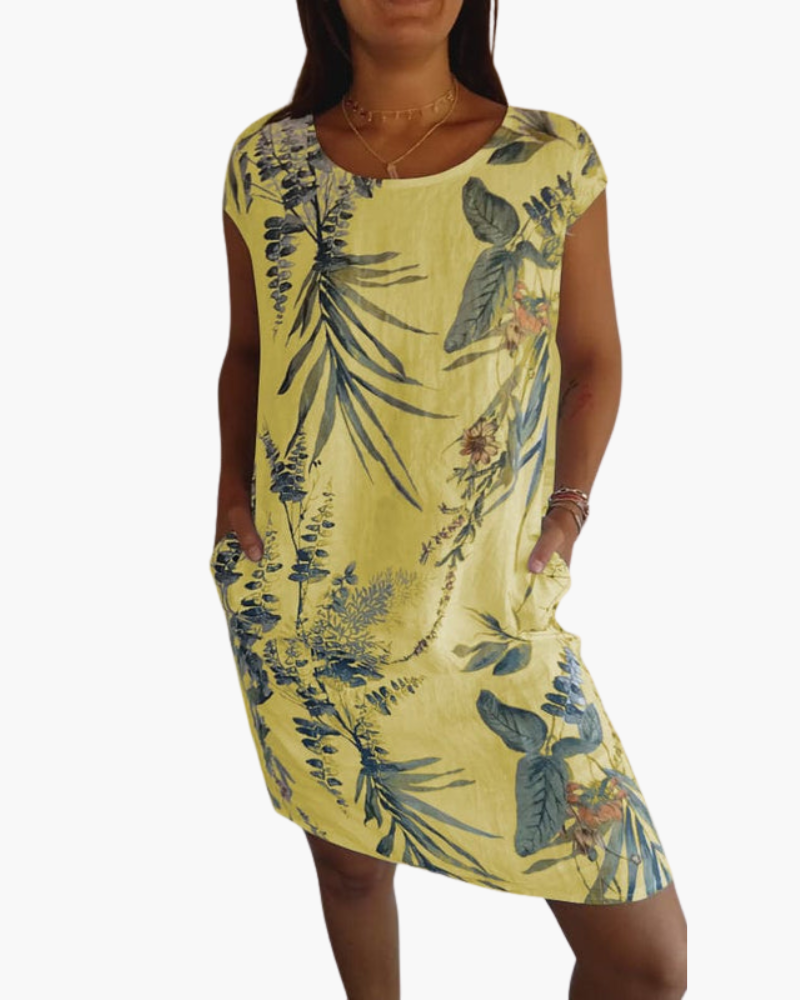 Damen Freizeitkleid mit Blumenmuster | Lockeres Sommerkleid mit Taschen