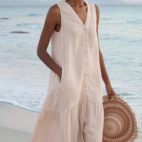 Damen Elegantes Sommerkleid Mit Knopfleiste | Midi