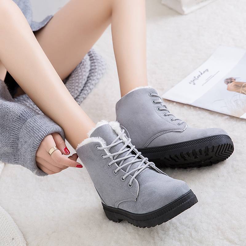 Winterschuhe Damen| Schnürung Knöchelhoch Mit Fellkragen