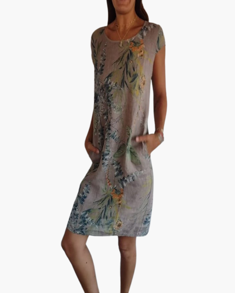 Damen Freizeitkleid mit Blumenmuster | Lockeres Sommerkleid mit Taschen
