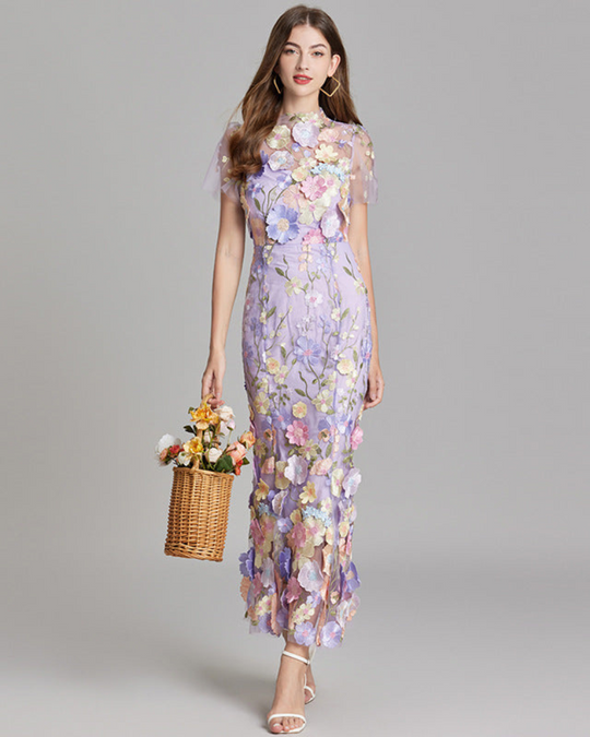 Damen Elegantes Besticktes Kleid | Maxi Festliches Kleid