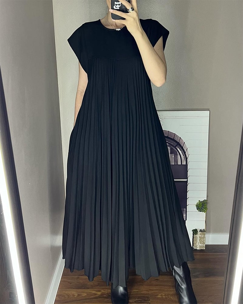 Damen Sommer Kurzen Ärmeln Maxikleid mit Falten