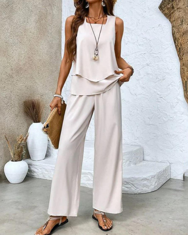 Damen Elegantes Twin Set | Ärmeloses Top und Gerade Geschnittene Hose