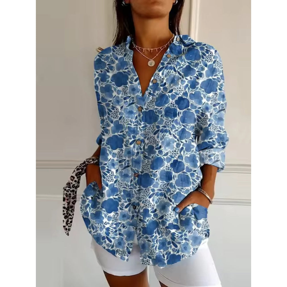 Halbärmelige Geblümte Bluse mit Knöpfen für Damen