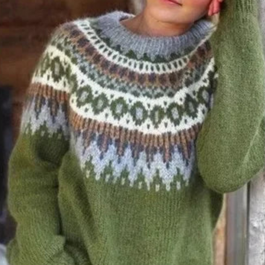 Norweger Grobstrickpullover Damen | Mit Muster Langarm