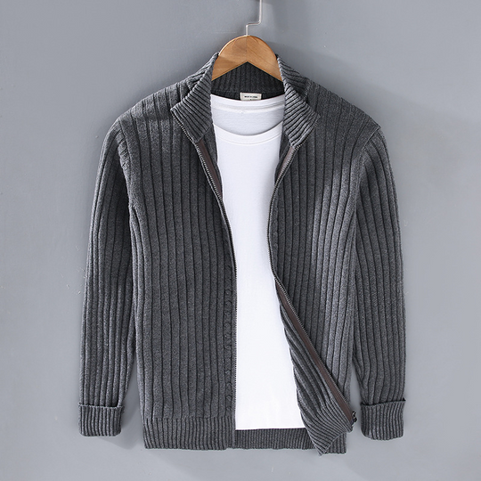 Strickjacke Für Herren Mit Stehkragen | Zeitlos Geripptes Modell