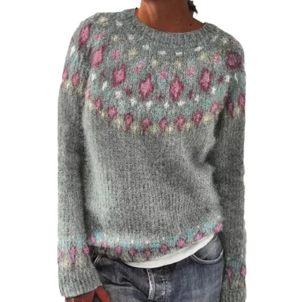 Norweger Grobstrickpullover Damen | Muster Rundhals Langarm