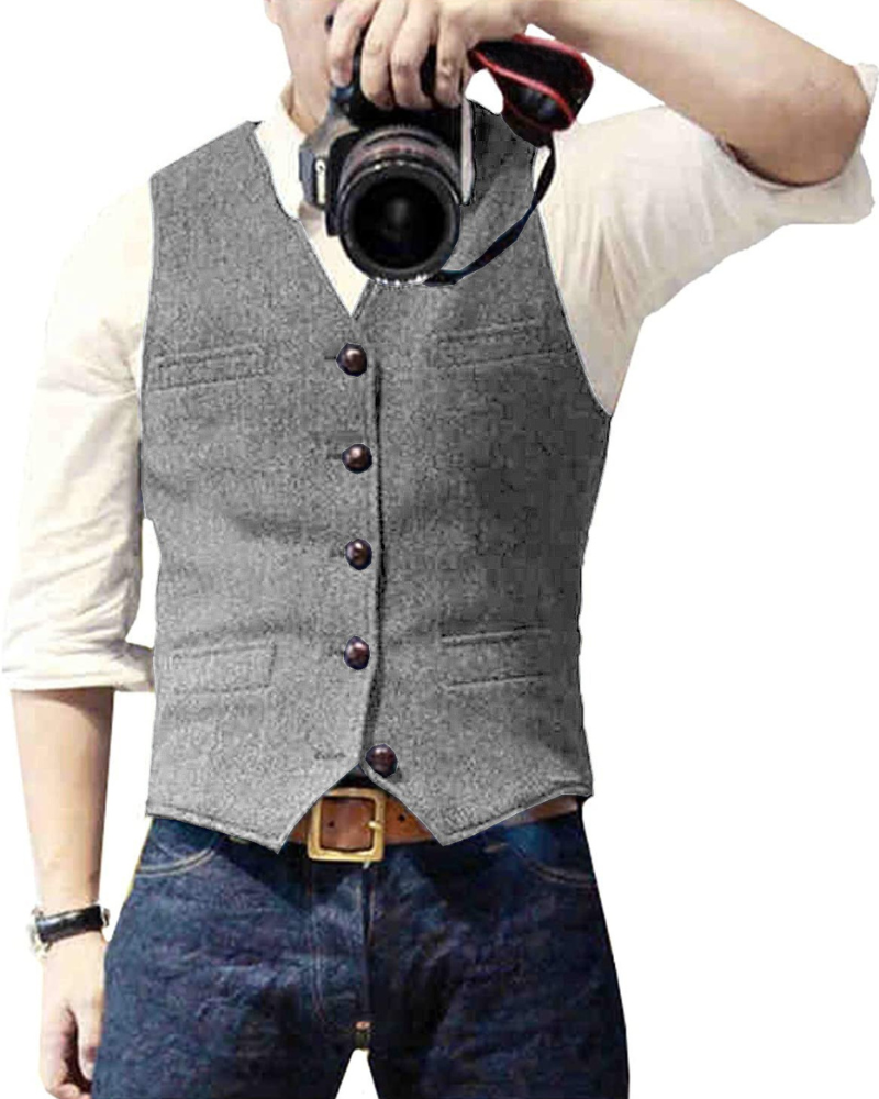 Herren Trachtenhemd | Geknöpftes Einreiher Casual Vest