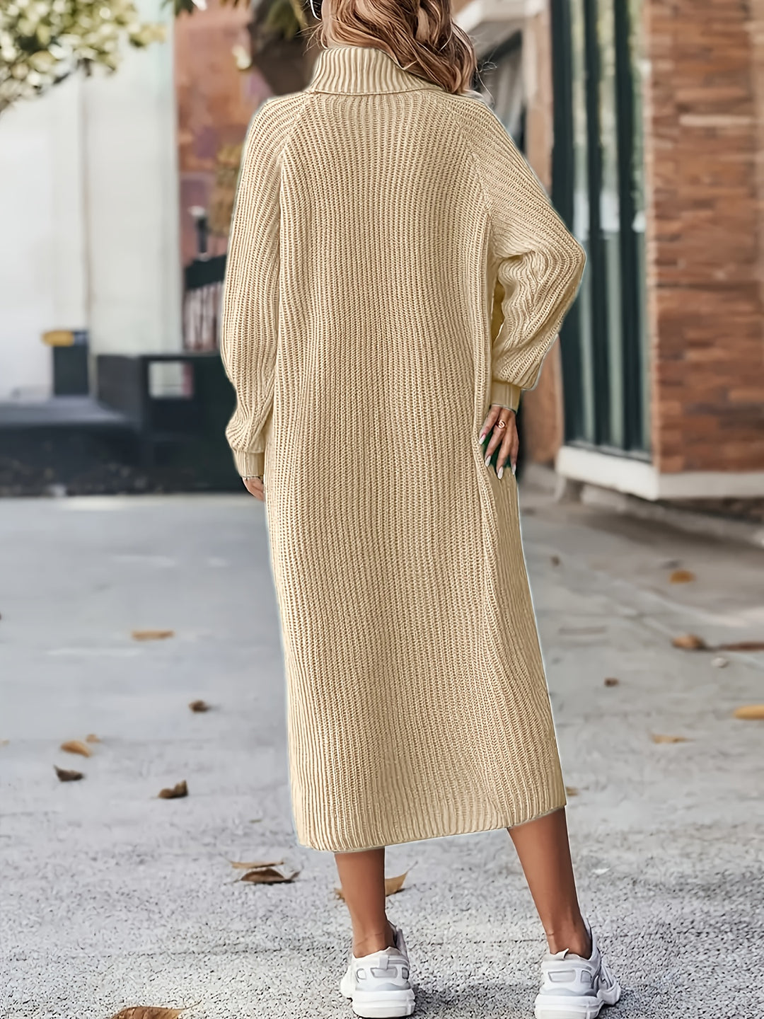 Damen Midi-Strickkleid | Hoher Kragen und Langarm