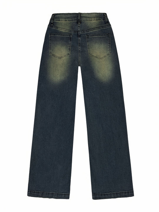 Baggy Jeans Damen | Gerades Weites Bein Mit Mid-Rise