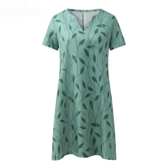 Damen Freizeitkleid mit Print | Midi Kleid mit V-Ausschnitt und praktischen Taschen