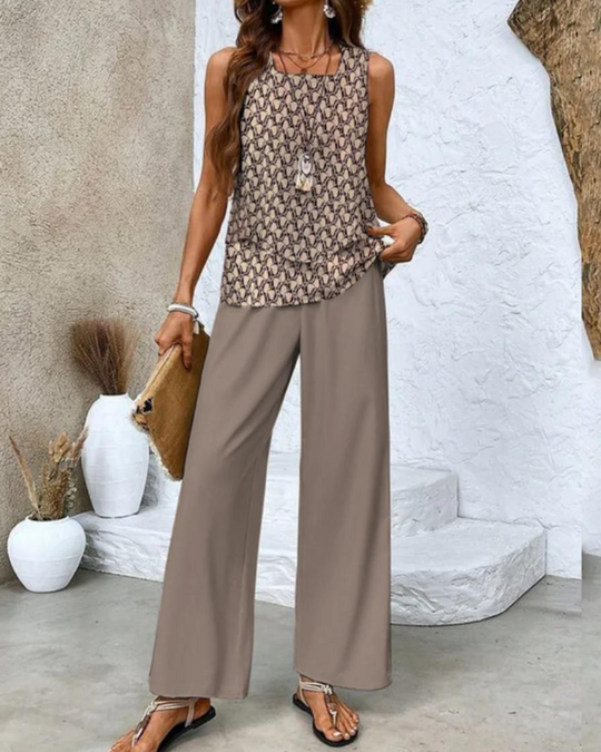 Damen Elegantes Twin Set | Ärmeloses Top und Gerade Geschnittene Hose