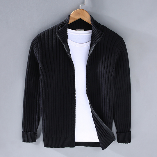 Strickjacke Für Herren Mit Stehkragen | Zeitlos Geripptes Modell