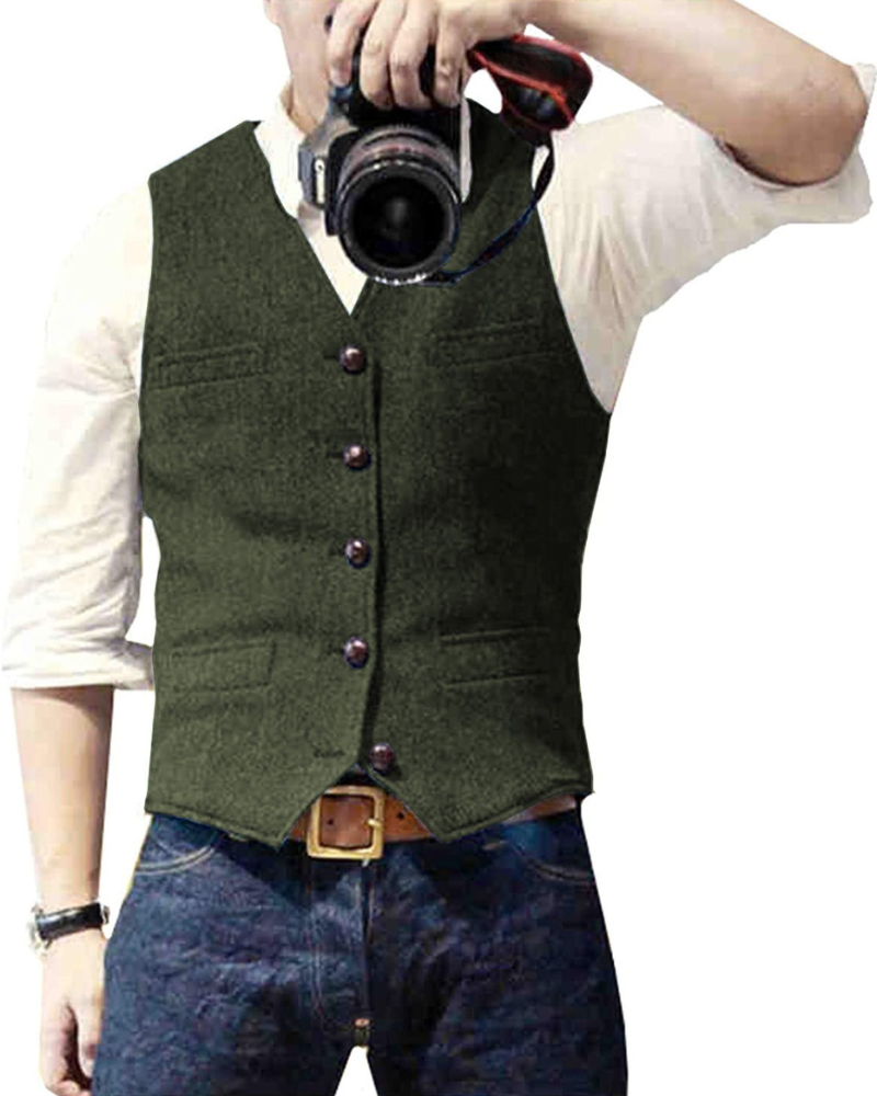 Herren Trachtenhemd | Geknöpftes Einreiher Casual Vest