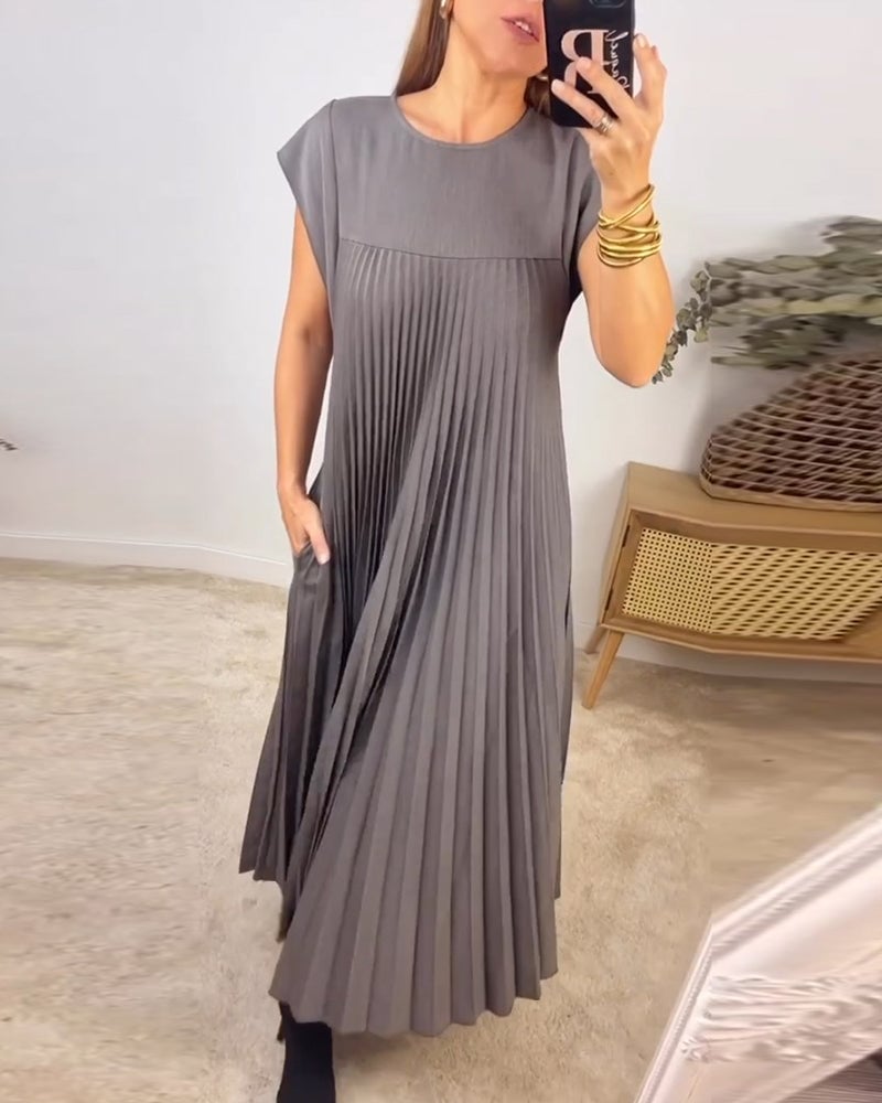 Damen Sommer Kurzen Ärmeln Maxikleid mit Falten