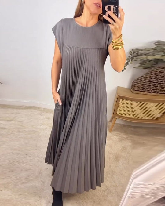 Damen Sommer Kurzen Ärmeln Maxikleid mit Falten