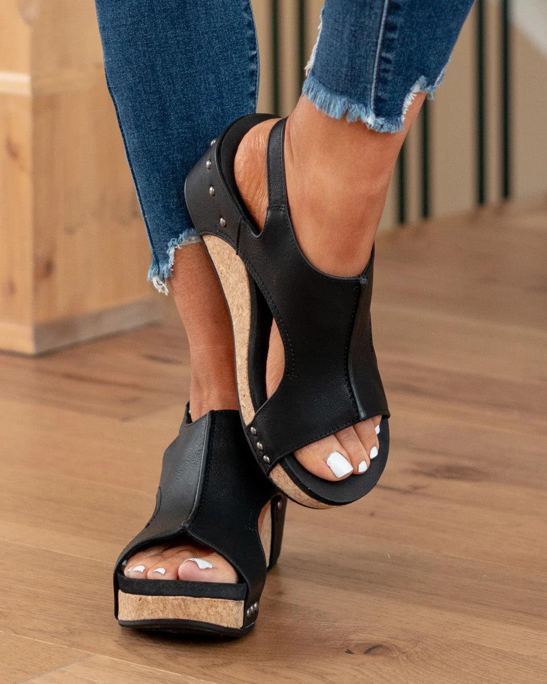 Keilabsatz Ledersandale für Damen