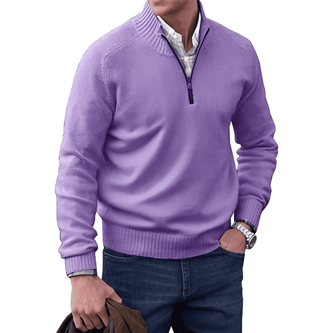Pullover Herren | Strickpullover mit halbem Reißverschluss und Stehkragen