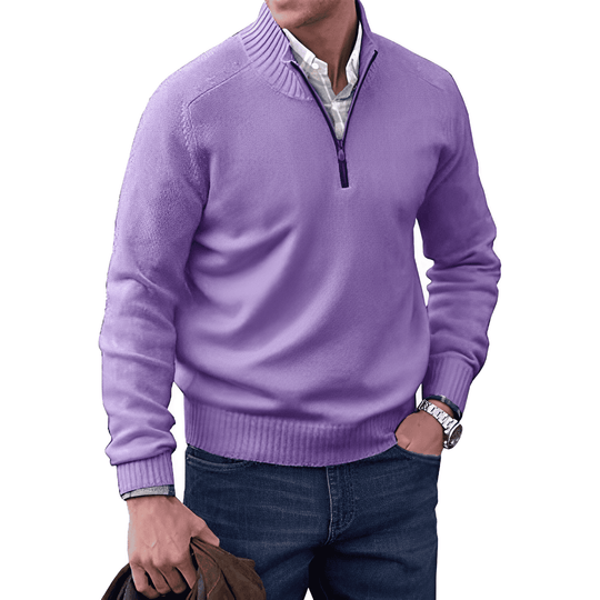 Pullover Herren | Strickpullover mit halbem Reißverschluss und Stehkragen