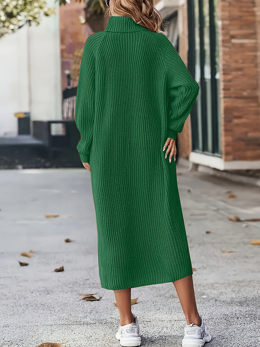 Damen Midi-Strickkleid | Hoher Kragen und Langarm