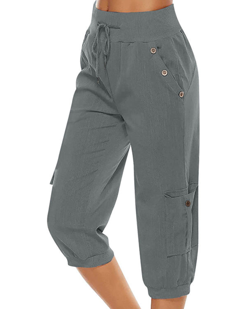 Damen Caprihose mit Komfortbund | Leichte Freizeit Cargohose