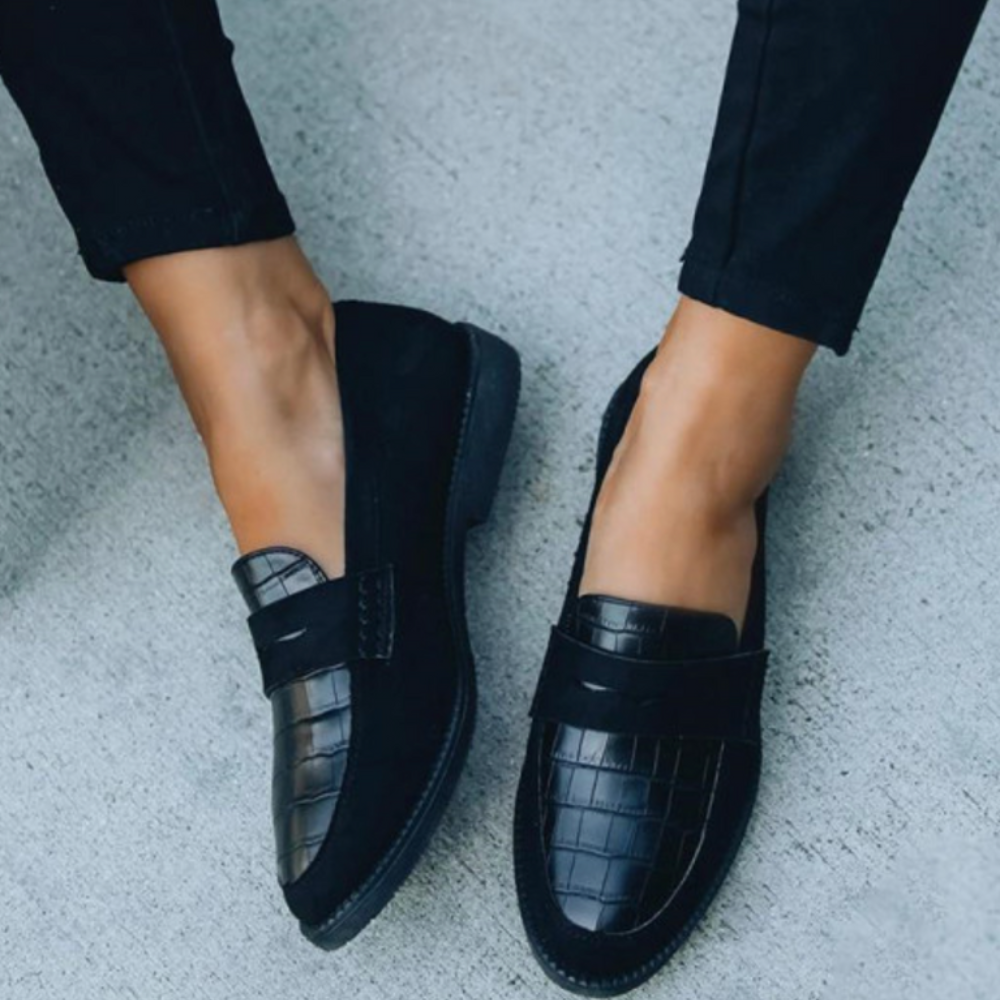 Damen Loafer Elegant | Slipper mit Struktur und Kroko-Optik