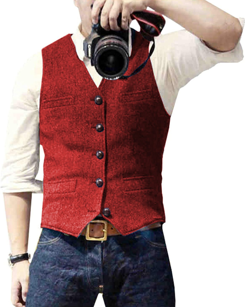 Herren Trachtenhemd | Geknöpftes Einreiher Casual Vest
