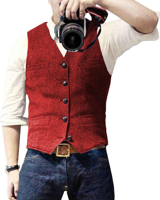 Herren Trachtenhemd | Geknöpftes Einreiher Casual Vest