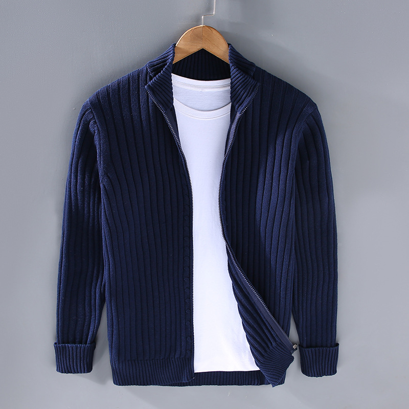 Strickjacke Für Herren Mit Stehkragen | Zeitlos Geripptes Modell