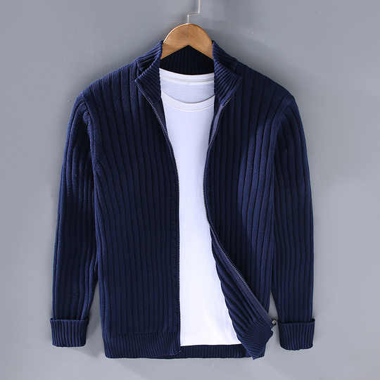 Strickjacke Für Herren Mit Stehkragen | Zeitlos Geripptes Modell