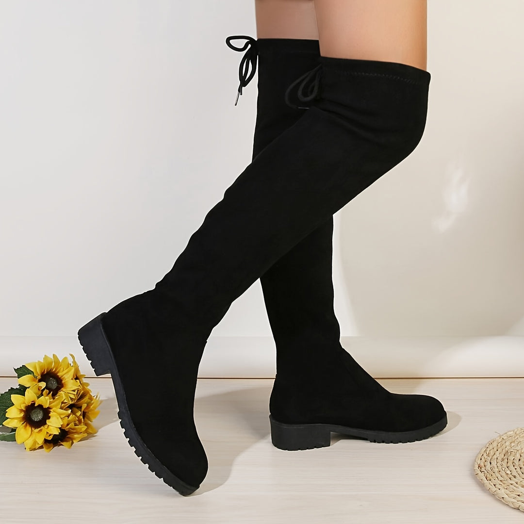 Overknee Stiefel Damen | Hoher Schaft mit Blockabsatz und Slip-On