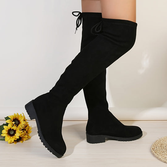 Overknee Stiefel Damen | Hoher Schaft mit Blockabsatz und Slip-On