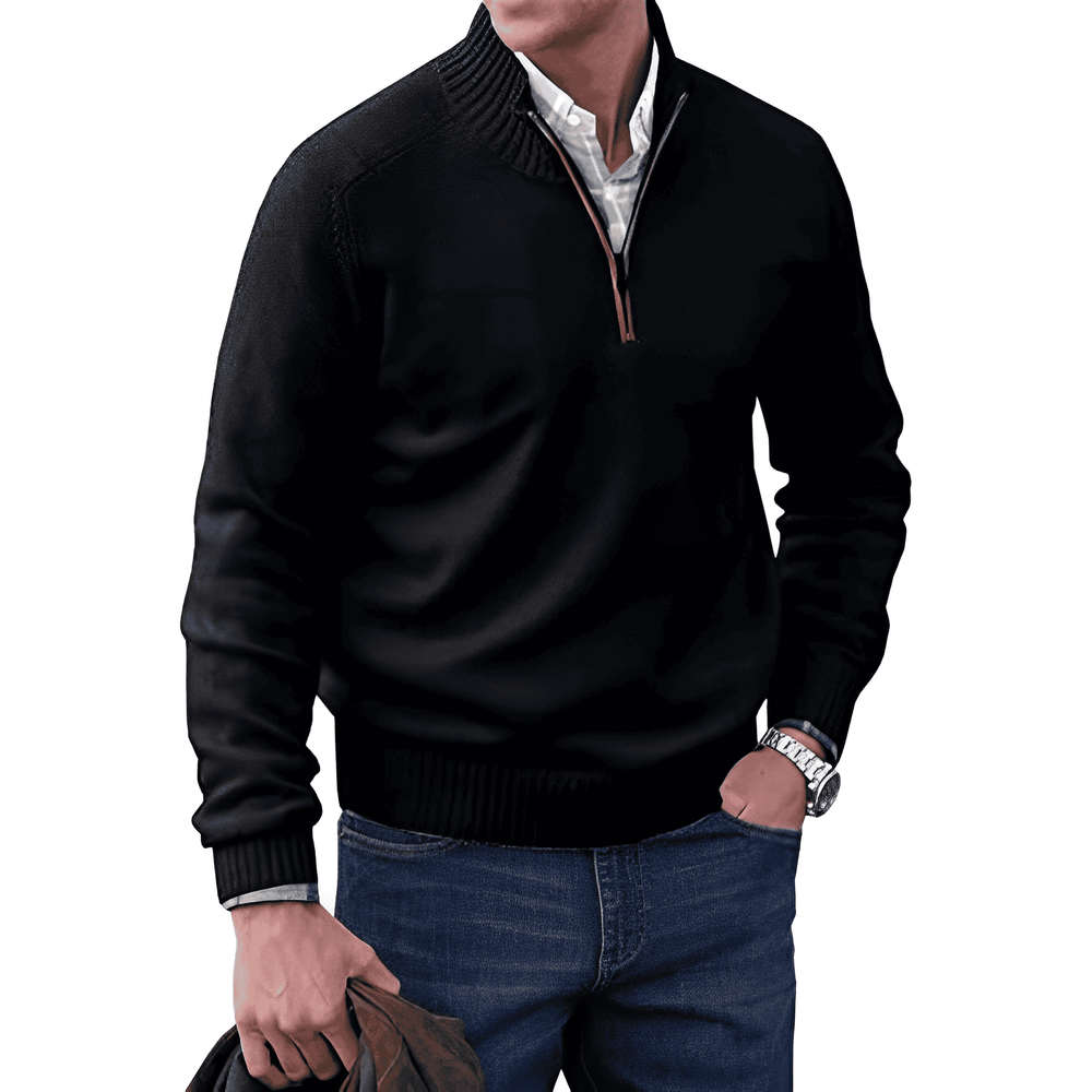 Pullover Herren | Strickpullover mit halbem Reißverschluss und Stehkragen
