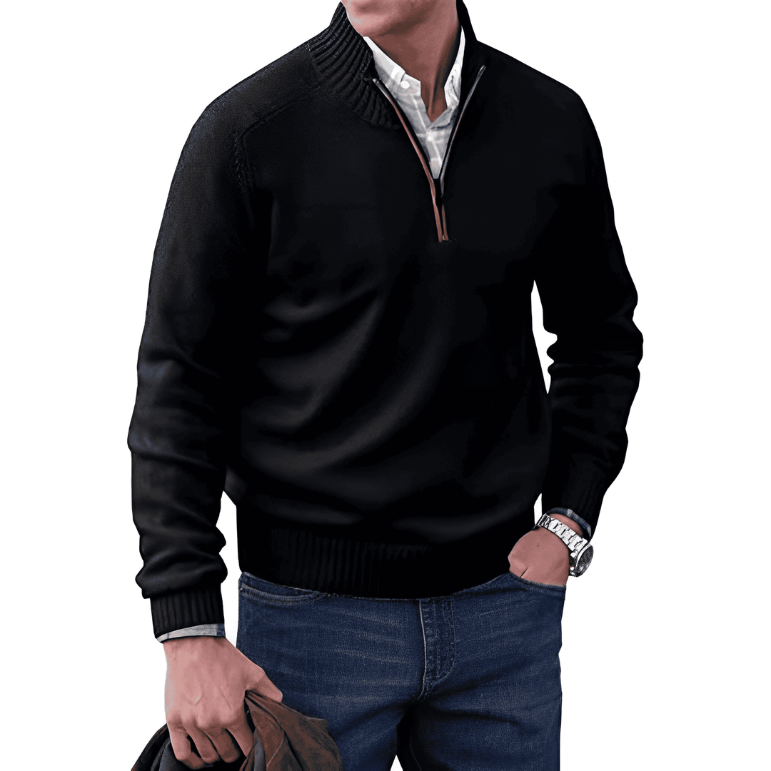 Pullover Herren | Strickpullover mit halbem Reißverschluss und Stehkragen